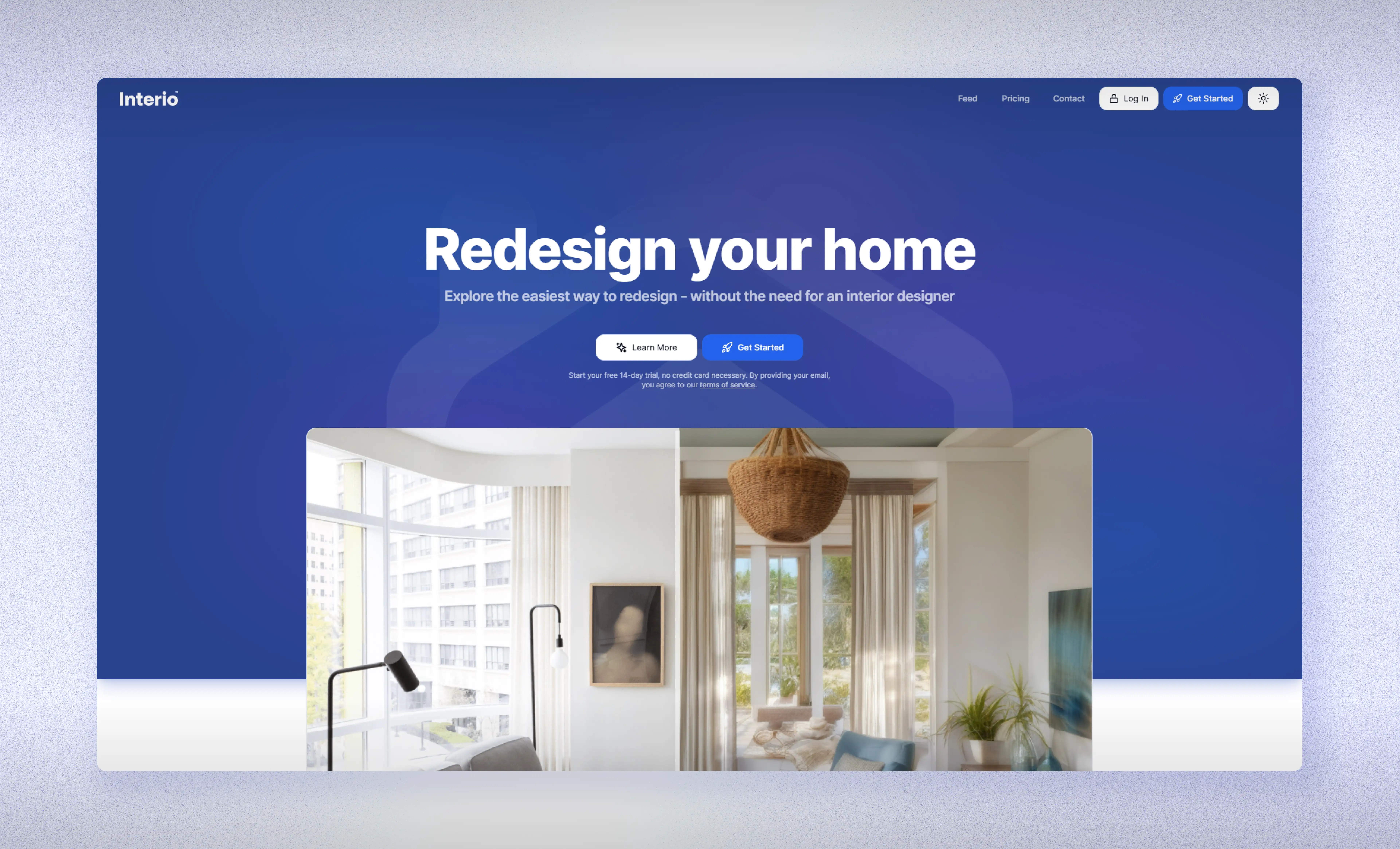 Homepage of Interio Platform - Desktop View