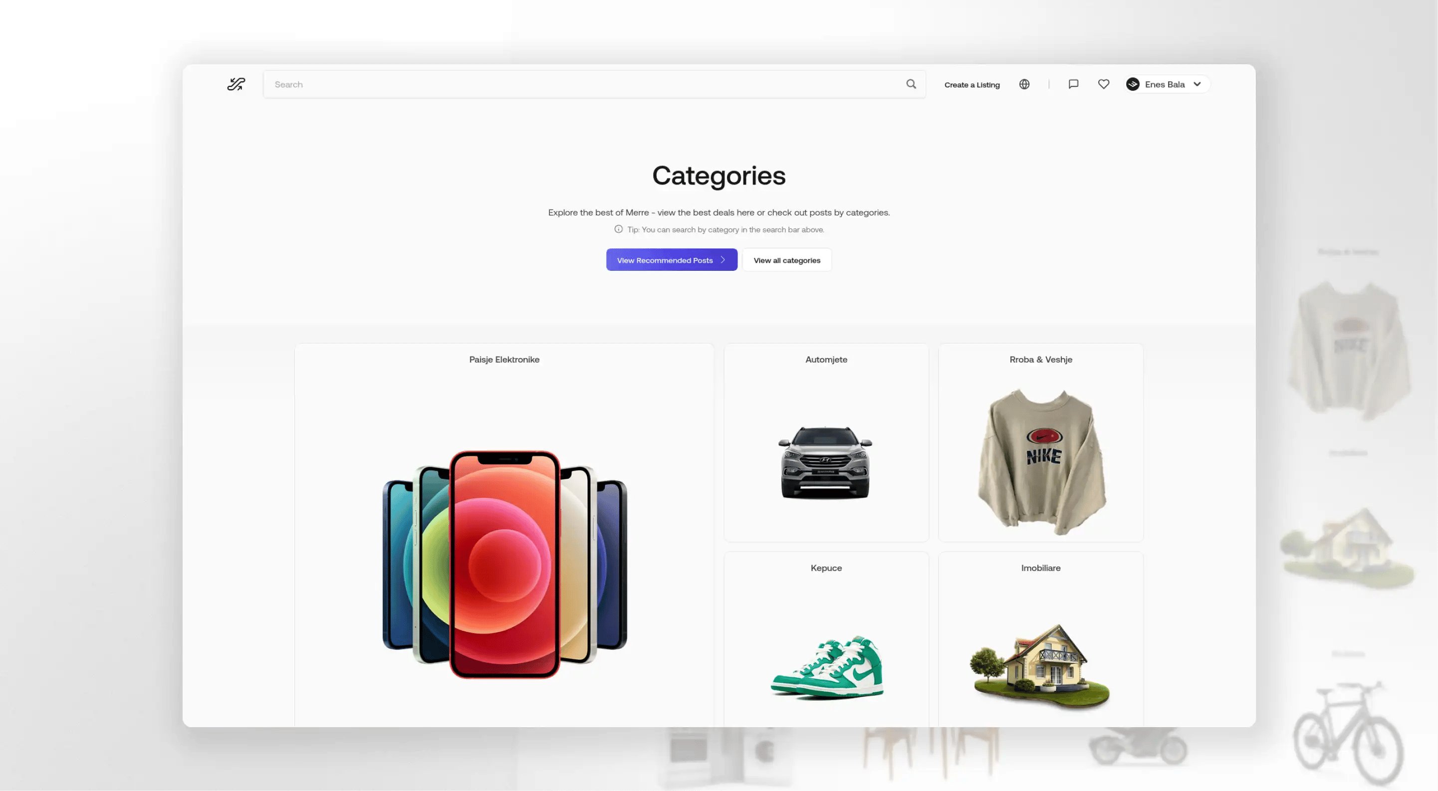 Product categories and tags selection interface